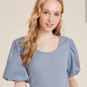 NWT  Maurice's Blue Puff Sleeve Poplin Top L